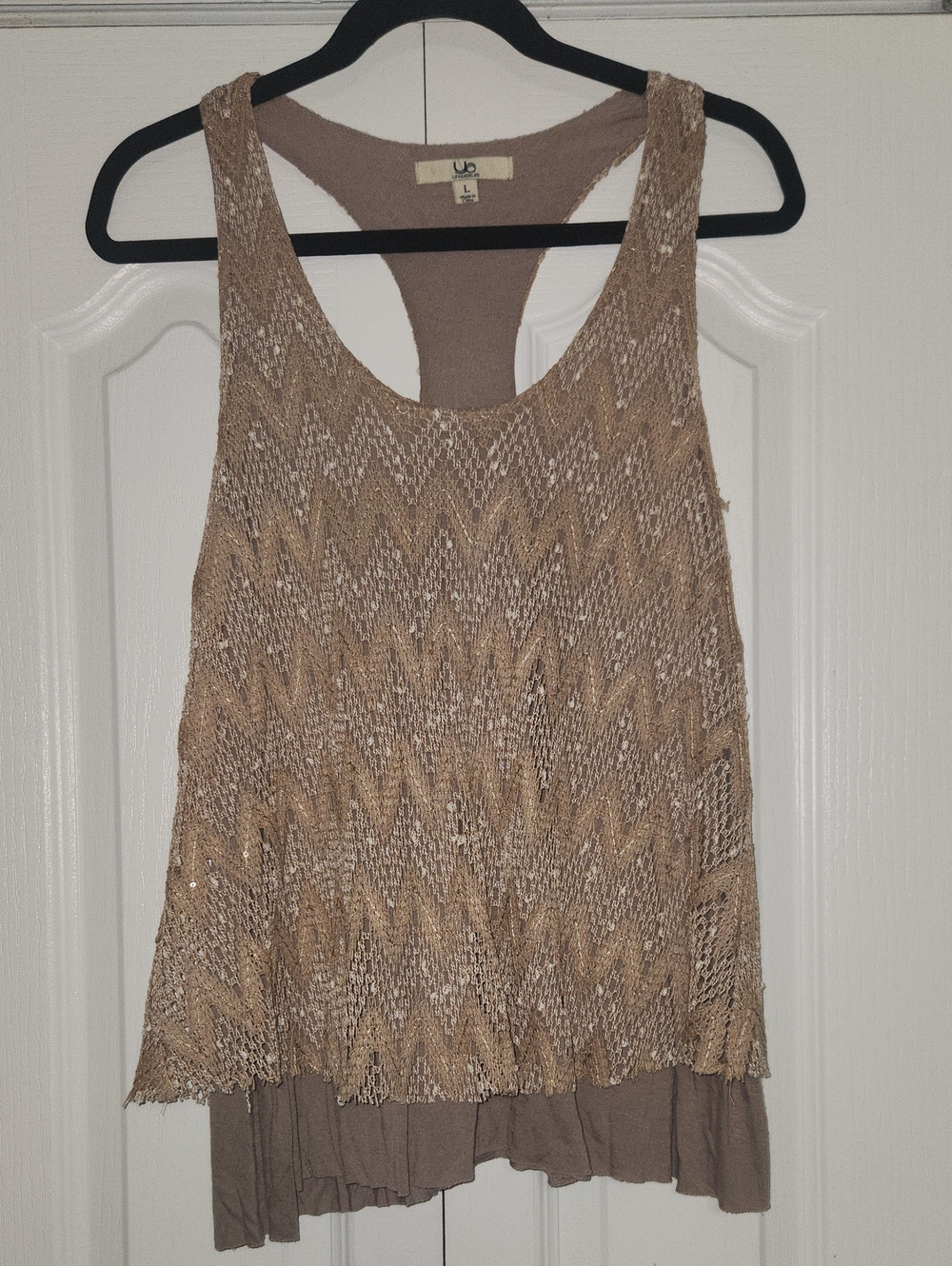 Ya Los Angeles Taupe Layered Knit Racerback Tank